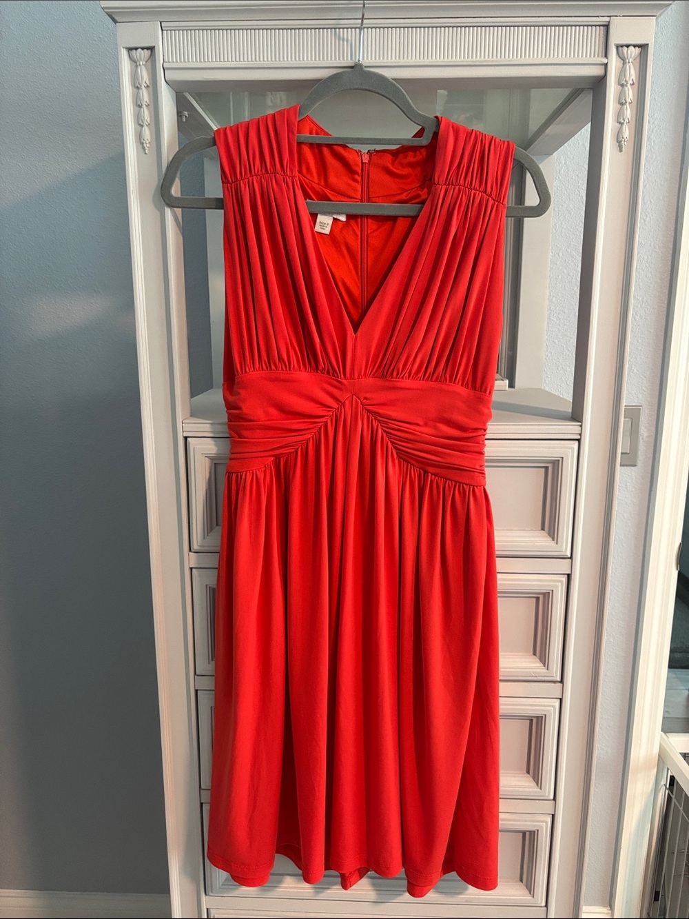 Boston Proper Red Sleeveless V-Neck Midi Dress